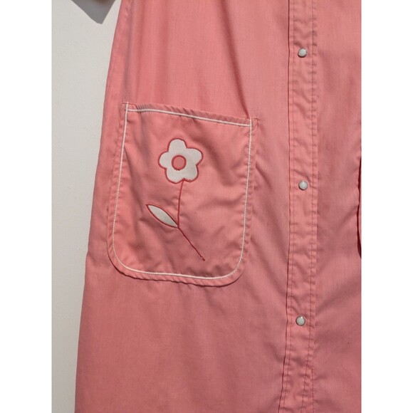 Vintage 50s 60s Model’s Coat Pink Emb Posey Pocket Housecoat Pearl Snaps L - Picture 2 of 7